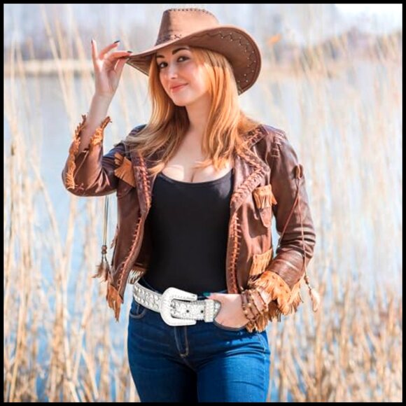 Rhinestone Studded Leather Belt Silver Buckle Unisex Cowboy Chic Fashion main image 6